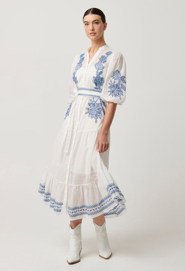 Oncewas Gabriette Cotton Embroidered Sub Dress in Milk