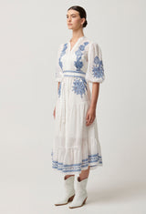 Oncewas Gabriette Cotton Embroidered Sub Dress in Milk