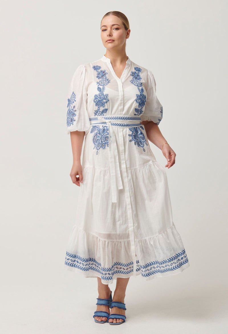 Oncewas Gabriette Cotton Embroidered Sub Dress in Milk