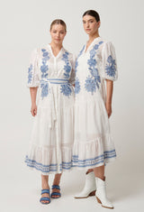 Oncewas Gabriette Cotton Embroidered Sub Dress in Milk