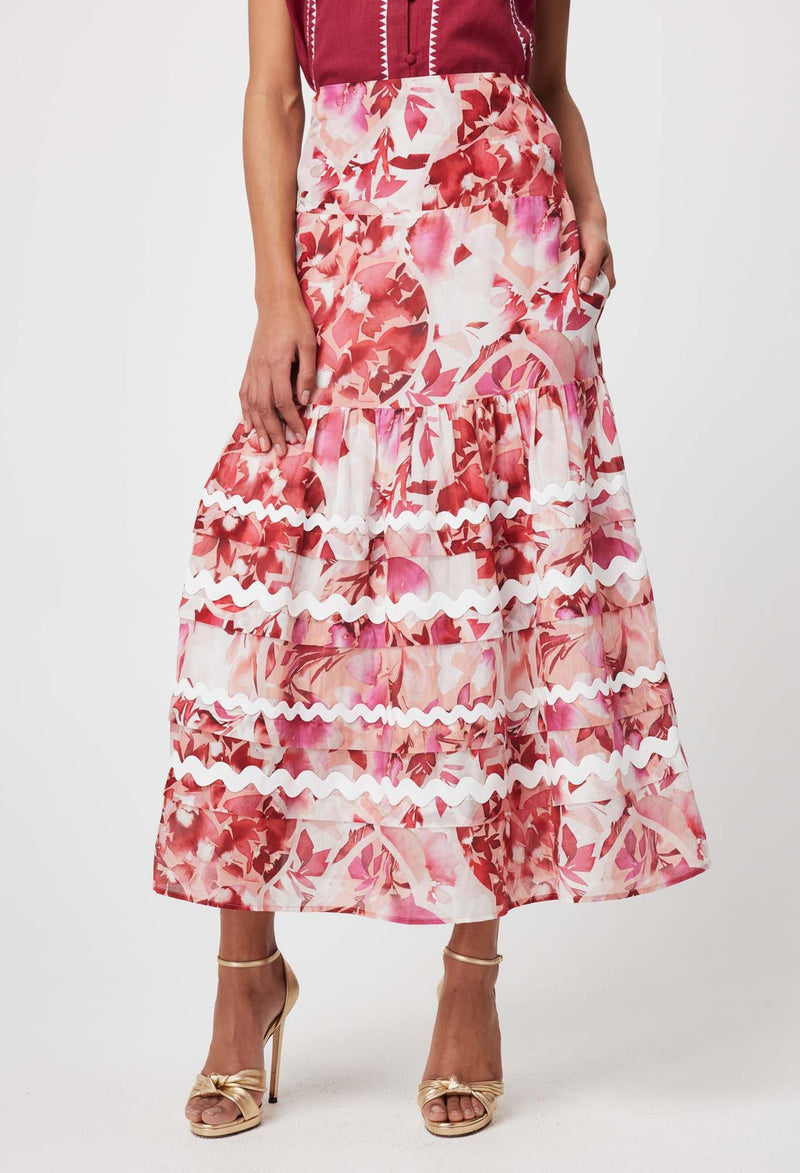 SANIBEL COTTON SILK SKIRT in Flamingo Flower from Oncewas