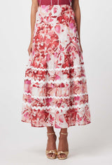 SANIBEL COTTON SILK SKIRT in Flamingo Flower from Oncewas