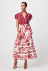 SANIBEL COTTON SILK SKIRT in Flamingo Flower from Oncewas