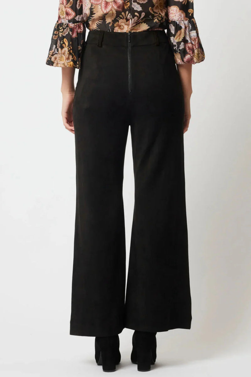 OnceWas Danxia Faux Suede Wide Leg Pant in black available from Darling and Domain