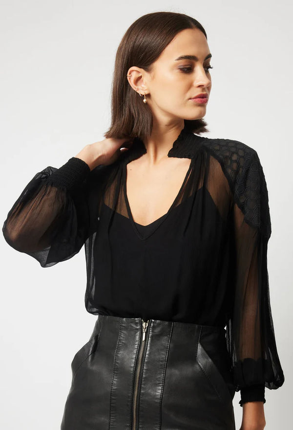 OnceWas Phoenix Viscose Chiffon Blouse in black available from Darling and Domain