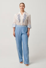 Oncewas Ophelia Tencel Embroidered Pant in cornflower