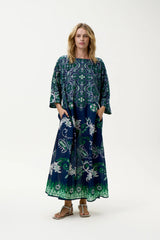 JACKIE ISOLA SUSHI VOILE MAXI DRESS |  Navy + Green