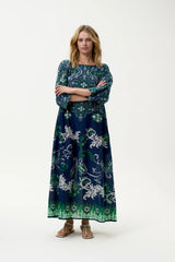 JACKIE ISOLA SUSHI VOILE MAXI DRESS |  Navy + Green