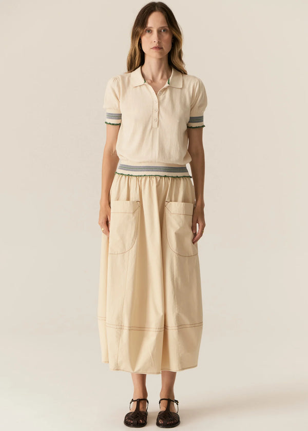 LASK KNIT POLO in Ecru + Green by Pol Clothing