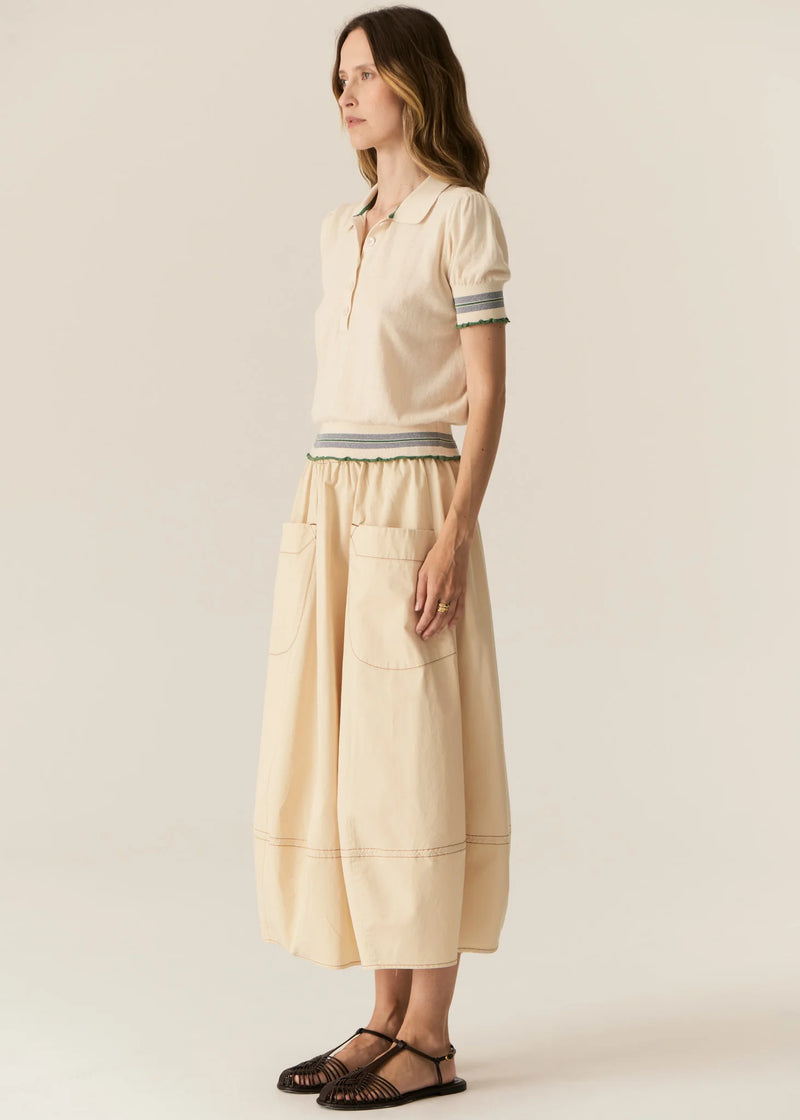 LASK KNIT POLO in Ecru + Green by Pol Clothing