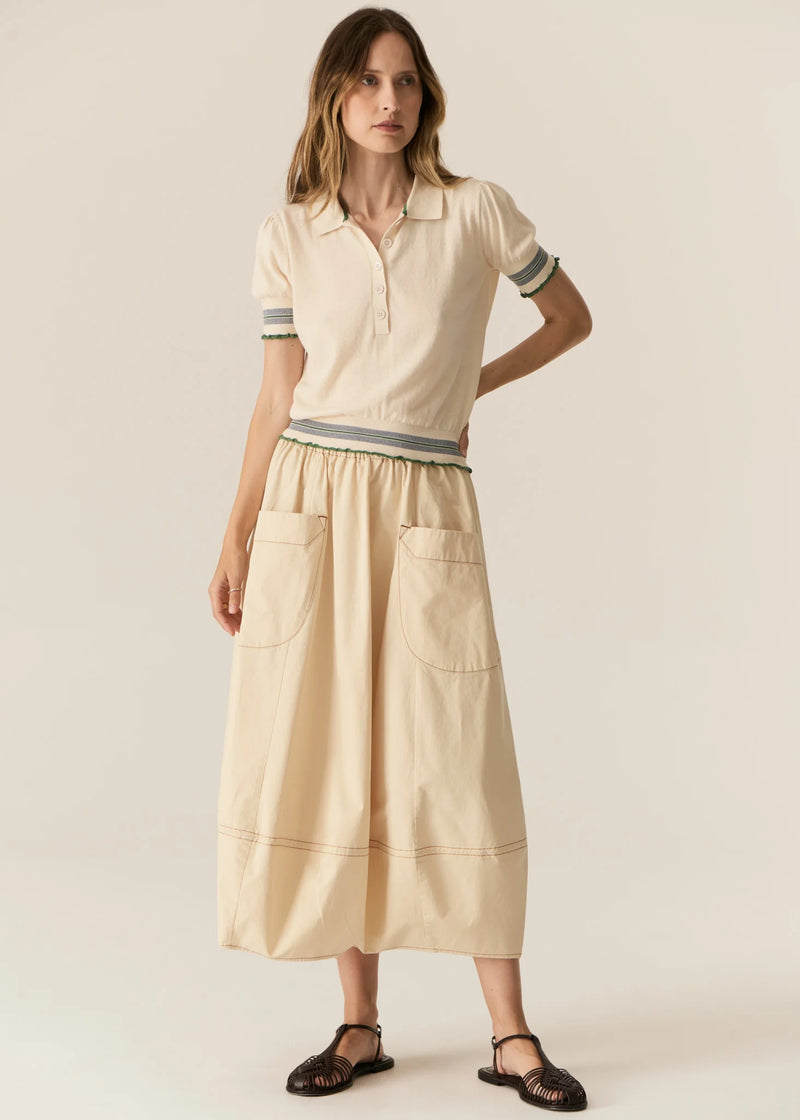 LASK KNIT POLO in Ecru + Green by Pol Clothing