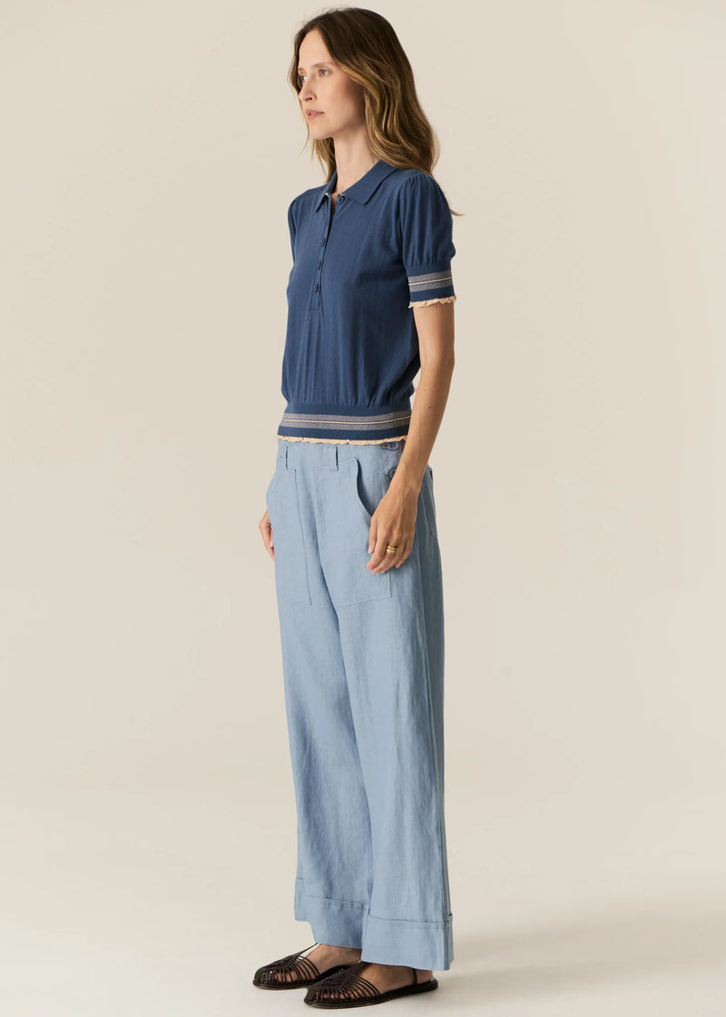 LASK KNIT POLO in Blue + Ecru by Pol Clothing
