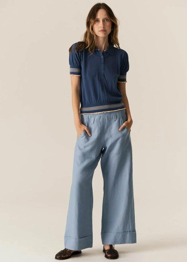 LASK KNIT POLO in Blue + Ecru by Pol Clothing