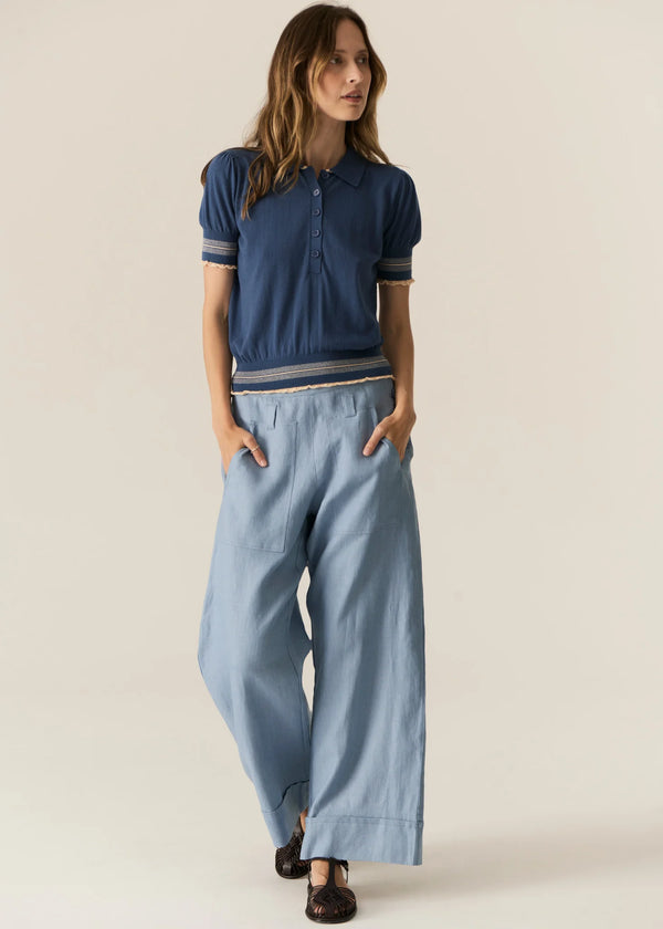 LASK KNIT POLO in Blue + Ecru by Pol Clothing