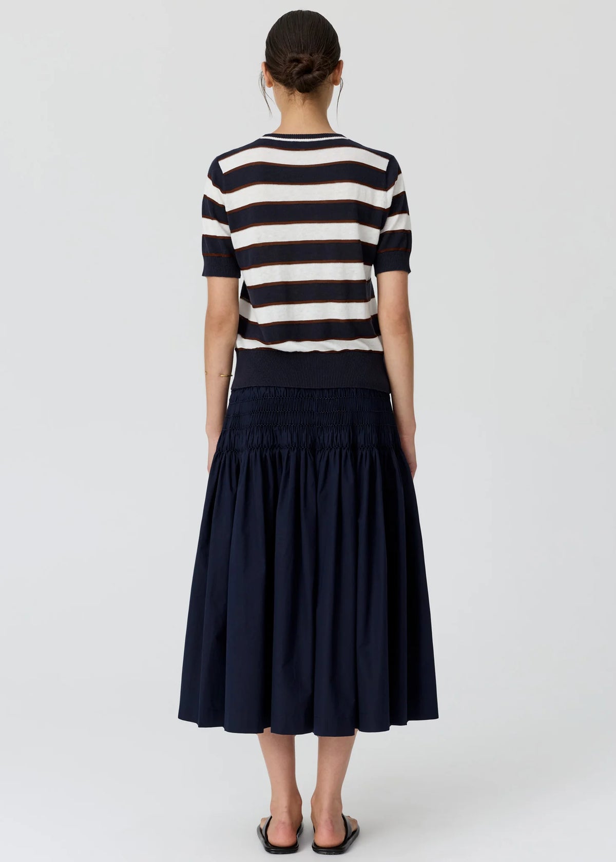 DARCEY STRIPE KNIT TEE in Ink + White + Choc by POL Clothing