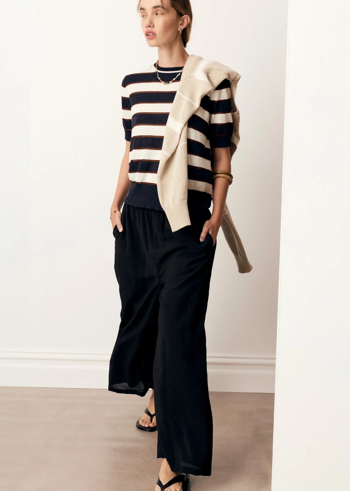 DARCEY STRIPE KNIT TEE in Ink + White + Choc by POL Clothing