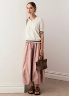 DAHLIA KNIT POLO in White + Toffee by Pol Clothing