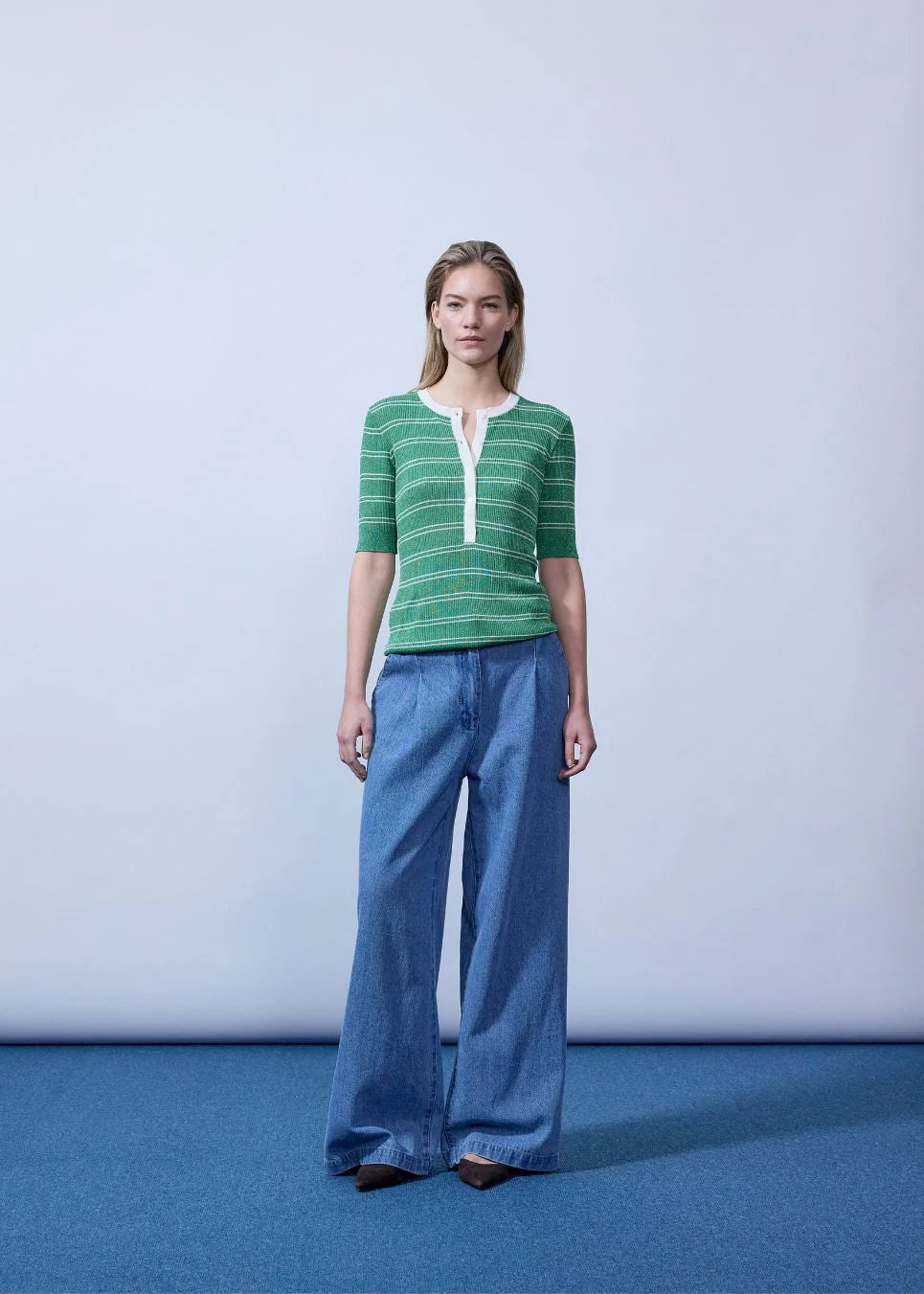 Pacifico MD SS Polo in Medium Green Stripe by Modstrom