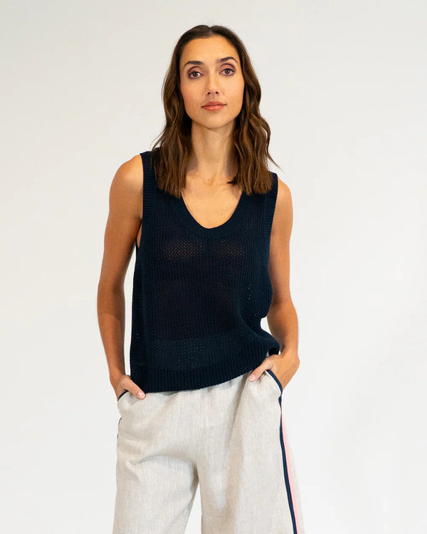 PALM COVE KNIT TANK in Navy by Elms and King