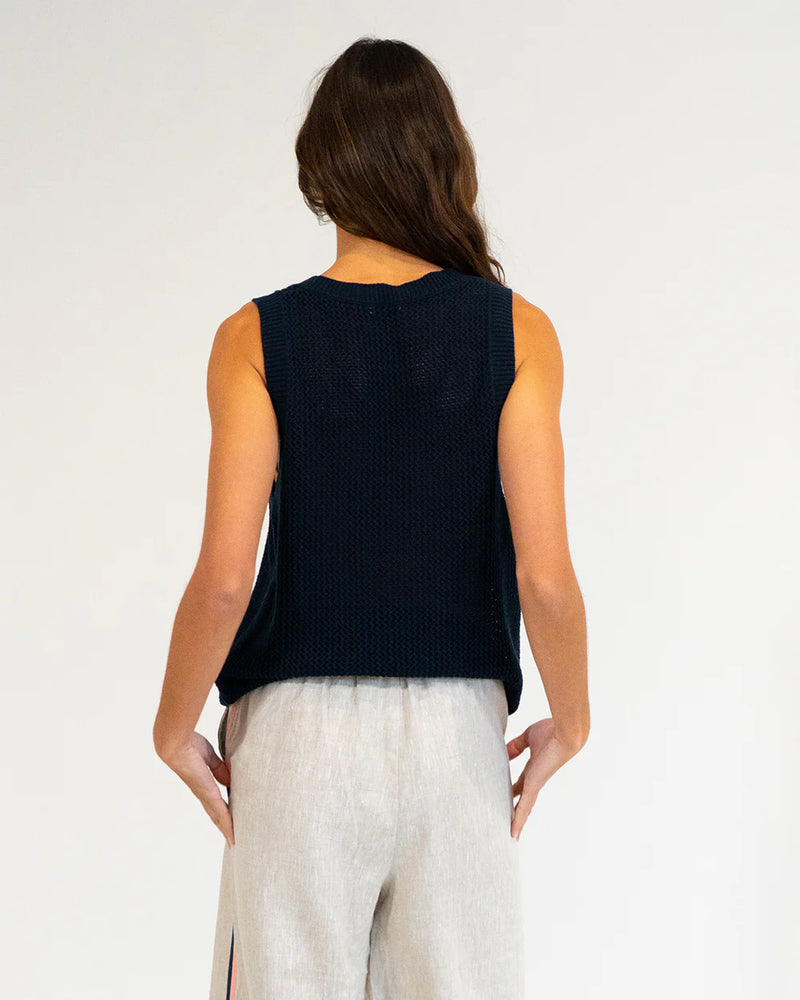 PALM COVE KNIT TANK in Navy by Elms and King