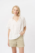 PATRICIA SHIRT in White with White + Green Flower by Kireina from Australia