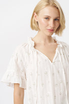 PATRICIA SHIRT in White with White + Green Flower by Kireina from Australia