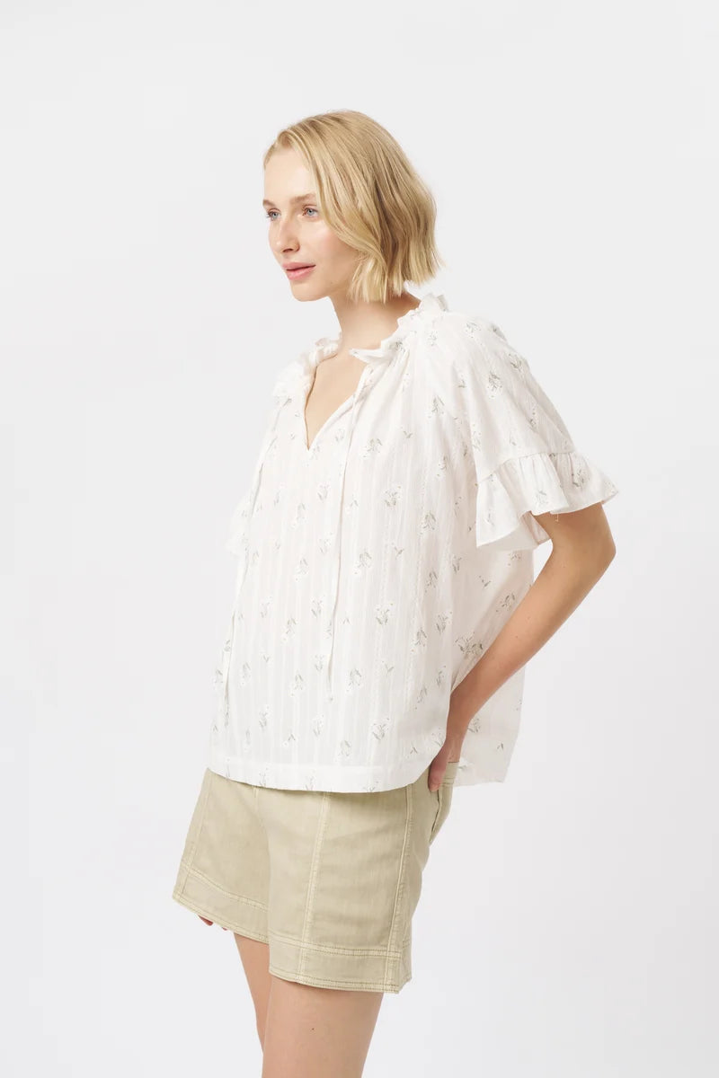 PATRICIA SHIRT in White with White + Green Flower by Kireina from Australia