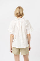 PATRICIA SHIRT in White with White + Green Flower by Kireina from Australia