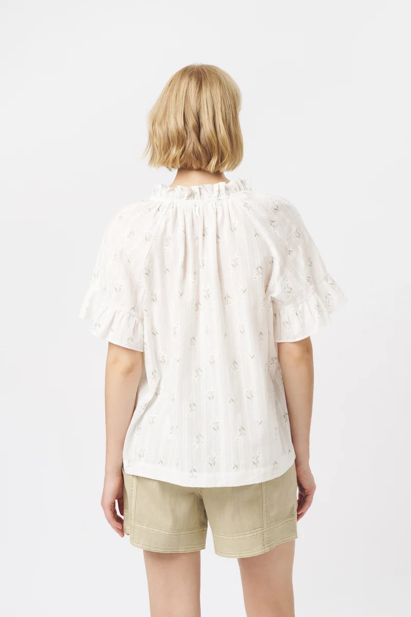 PATRICIA SHIRT in White with White + Green Flower by Kireina from Australia