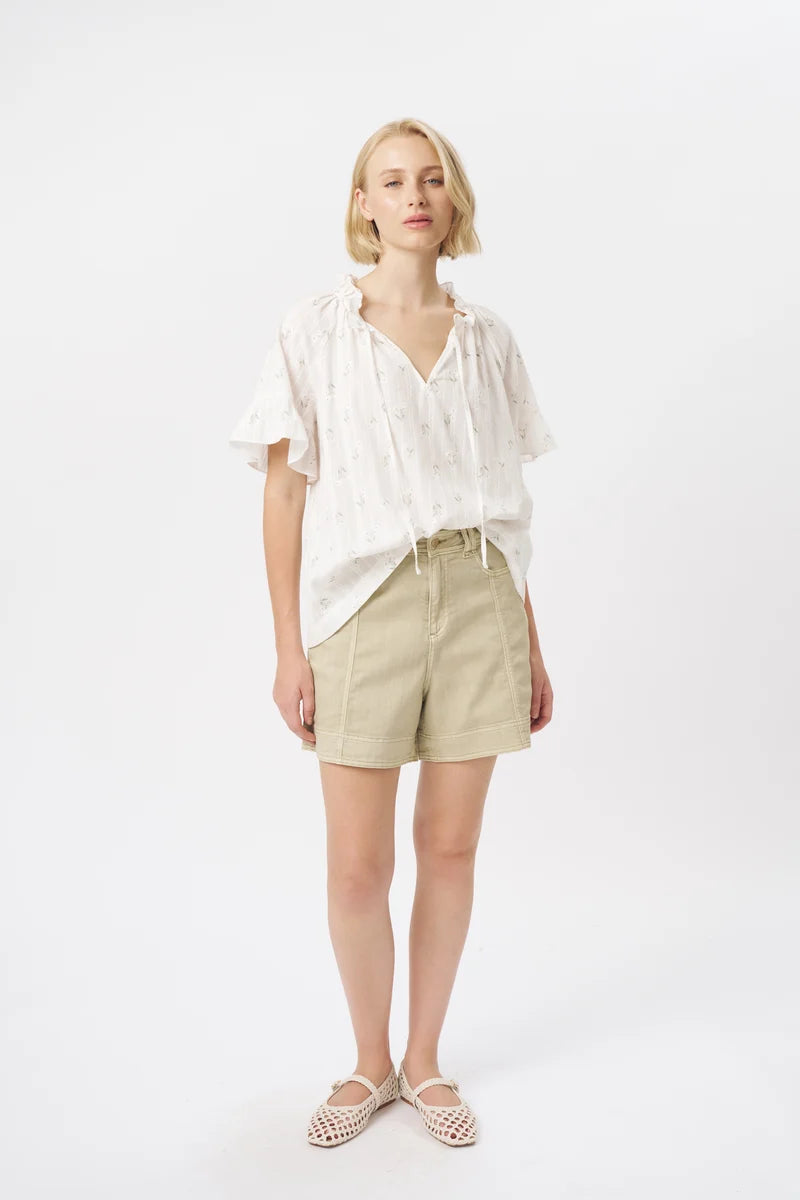 PATRICIA SHIRT in White with White + Green Flower by Kireina from Australia