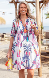 BLUE BIRD SHORT DRESS | White + Lilac