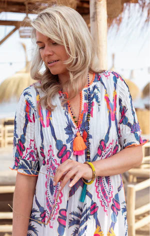 BLUE BIRD SHORT DRESS | White + Lilac