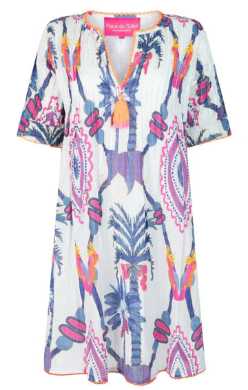BLUE BIRD SHORT DRESS | White + Lilac