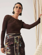 RHIANNON SHEER KNIT TOP in Mocha by OnceWas