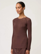 RHIANNON SHEER KNIT TOP in Mocha by OnceWas