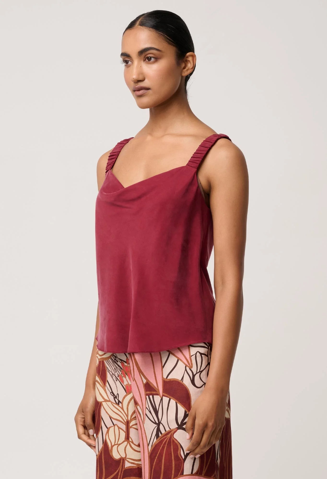 DELRAY REVERSIBLE CUPRO CAMI in Ruby from Oncewas