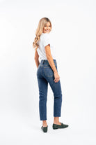Kireina Australia Rose denim jean raw hem dad wash dark blue