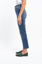 Kireina Australia Rose denim jean raw hem dad wash dark blue
