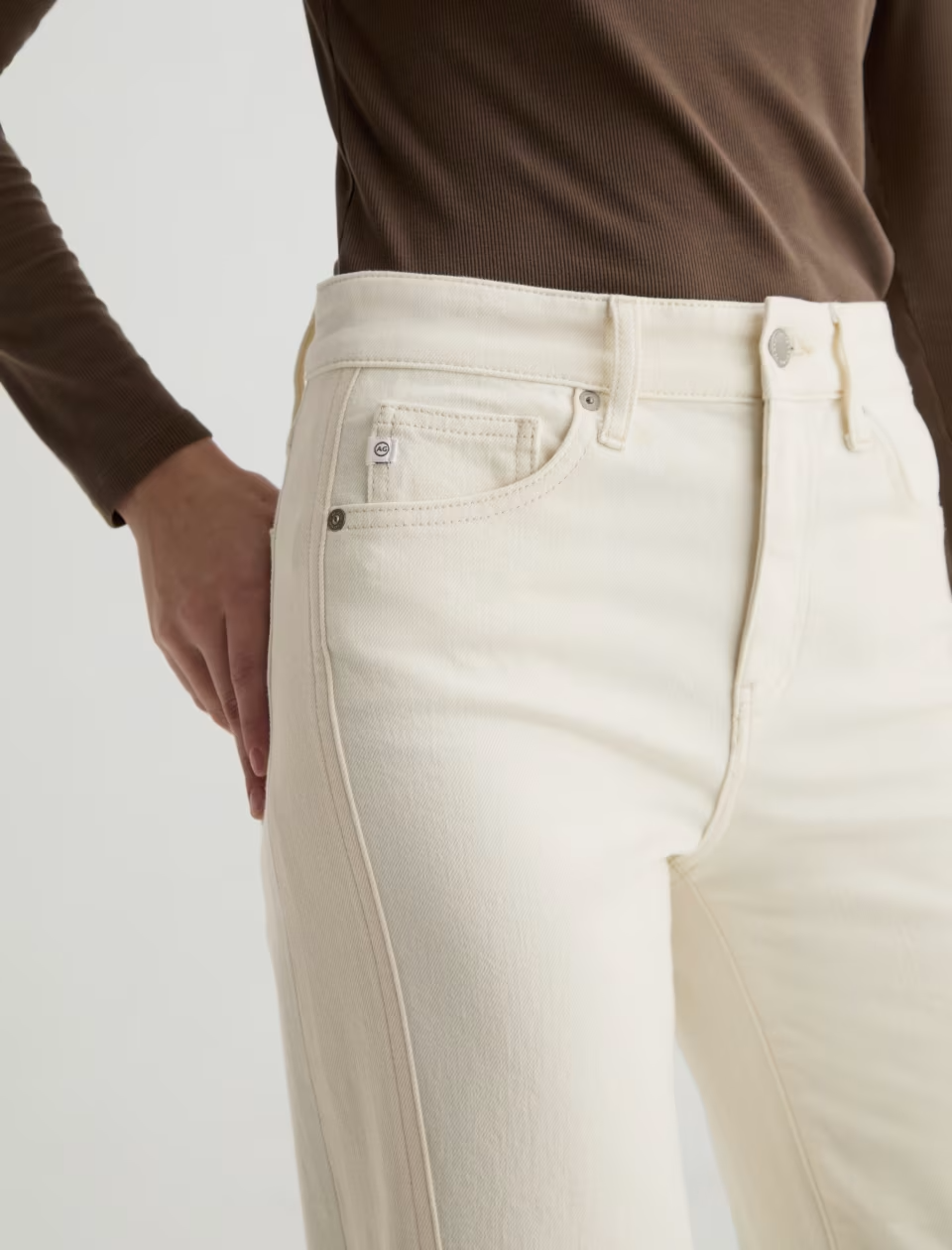SAIGE WIDE LEG JEAN in Powder Ecru by AG Jeans
