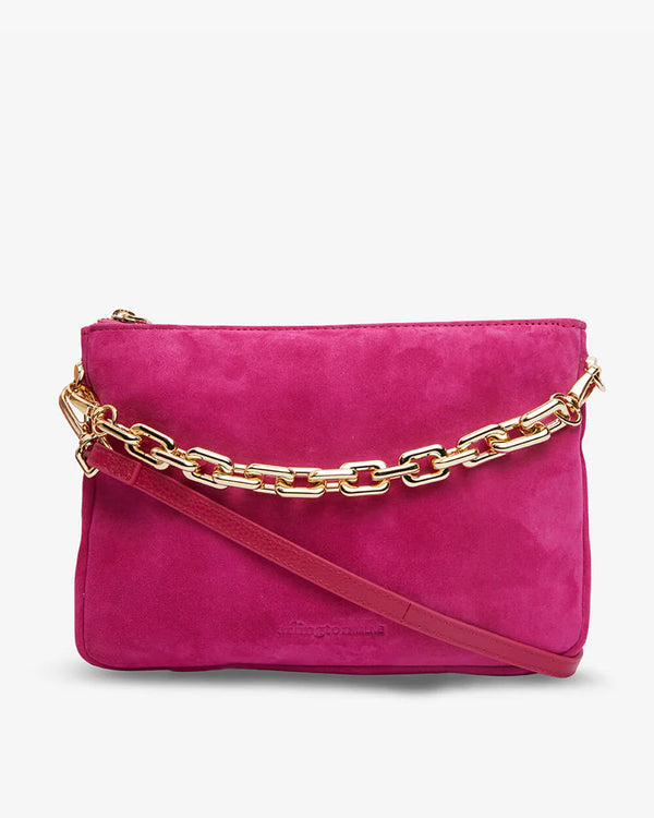 Pink suede shoulder bag sales