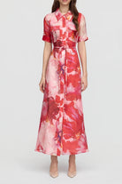 INA MAXI SHIRT DRESS in Pink + Red Floral from Sofia Irina