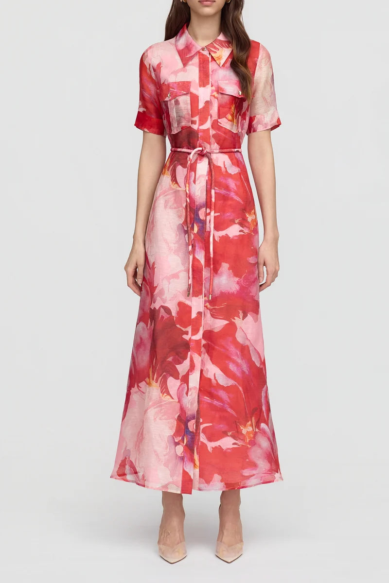 INA MAXI SHIRT DRESS in Pink + Red Floral from Sofia Irina