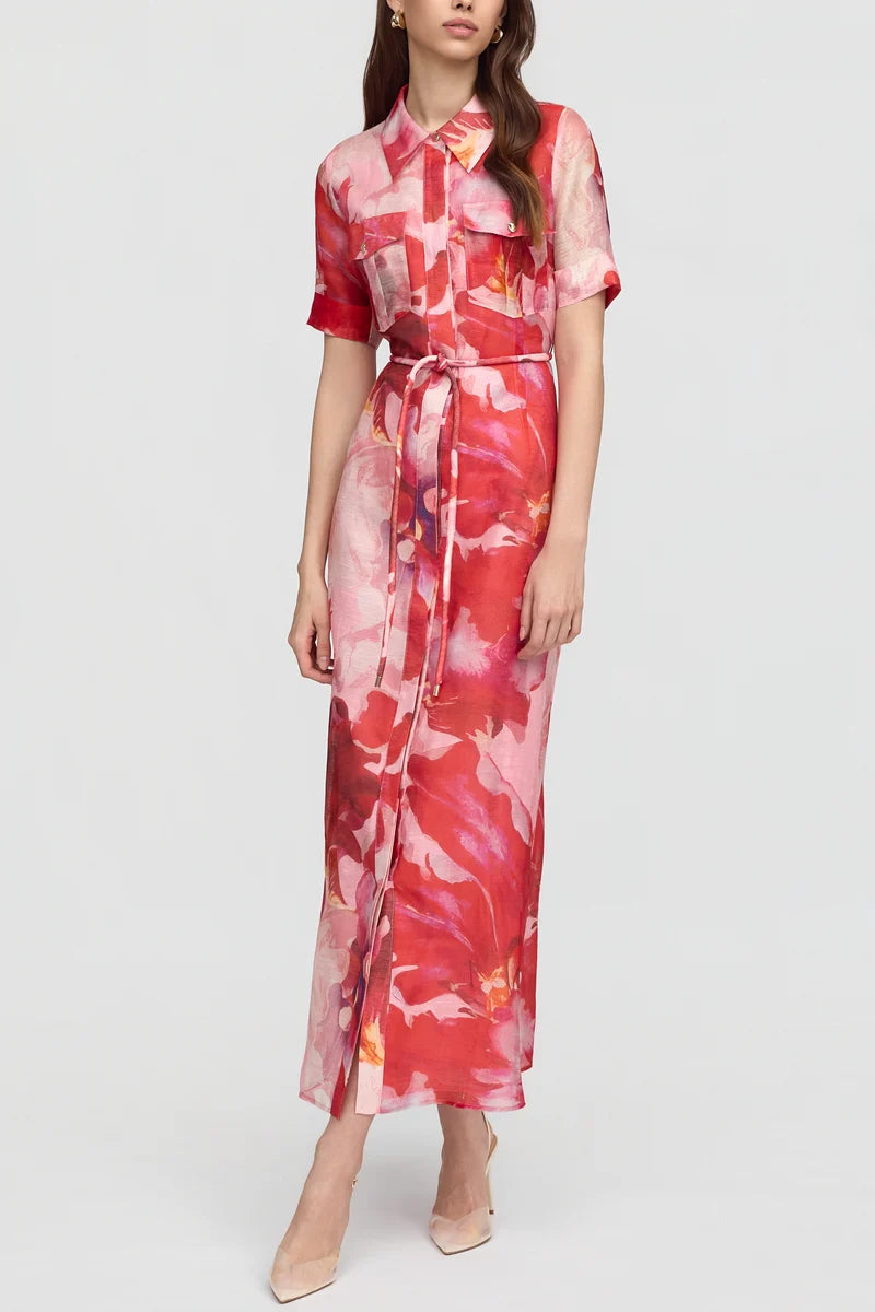 INA MAXI SHIRT DRESS in Pink + Red Floral from Sofia Irina