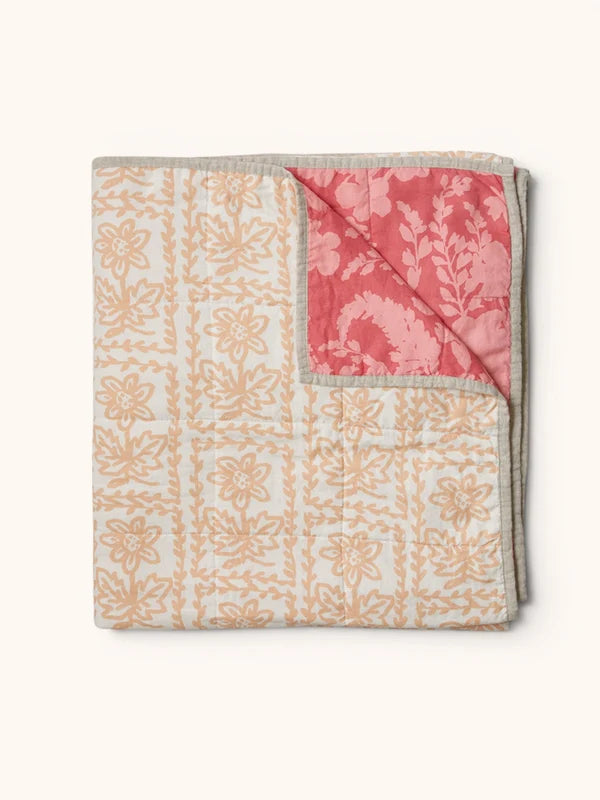 DAISY BUFF QUILTED THROW in Petal Pink from Bonnie and Neil