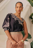 TAHANI ONE SLEEVE TOP | Onyx Casablanca - Darling & Domain