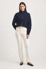 ZIP THROUGH RIB KNIT in French Navy by Toorallie
