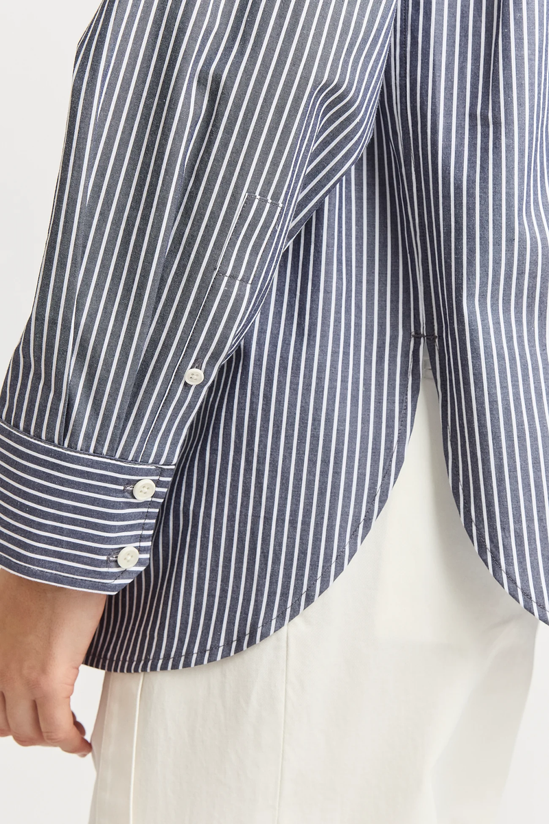 RELAXED COTTON SHIRT in Navy Stripe by Toorallie