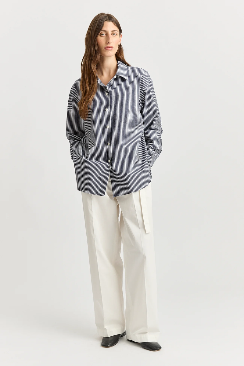 RELAXED COTTON SHIRT in Navy Stripe by Toorallie