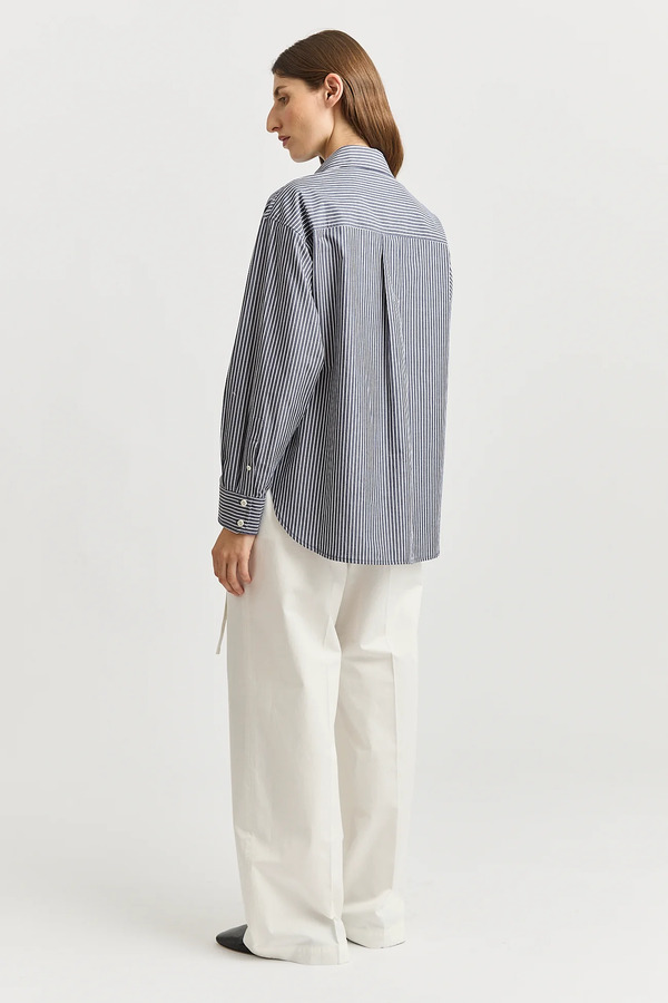 RELAXED COTTON SHIRT in Navy Stripe by Toorallie