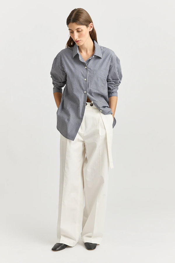 RELAXED COTTON SHIRT in Navy Stripe by Toorallie